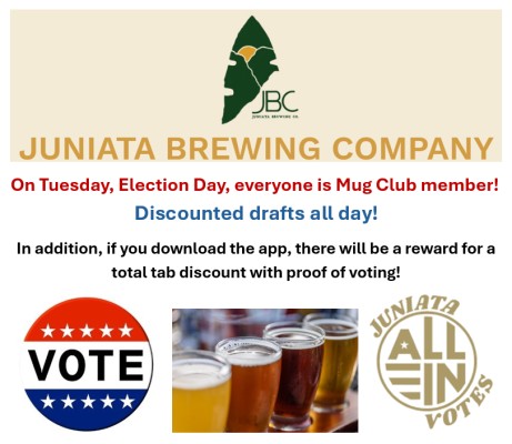 Election Day Discounts at Juniata Brewing Company